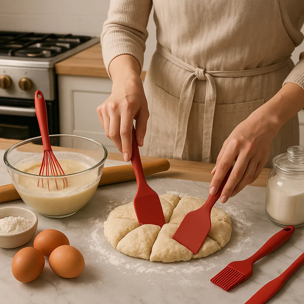 5-Piece Silicone Baking Tool Set – Scraper, Oil Brush, Shovel & Egg Beater (Random Color) - Clarify.pk