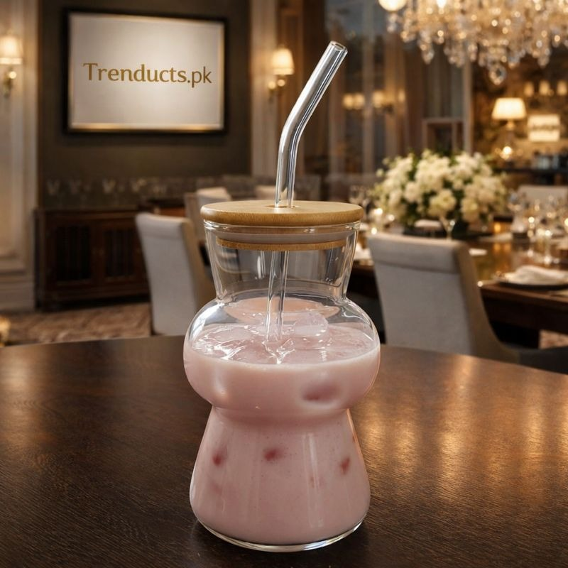 Aesthetic Glass Sipper - Eco-Friendly Bamboo Lid Tumbler (450ml) IT