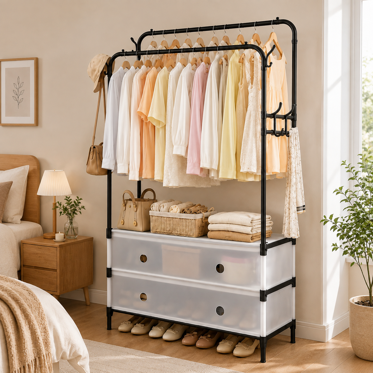 Dustproof Double Rod Floor-to-Ceiling Coat Rack