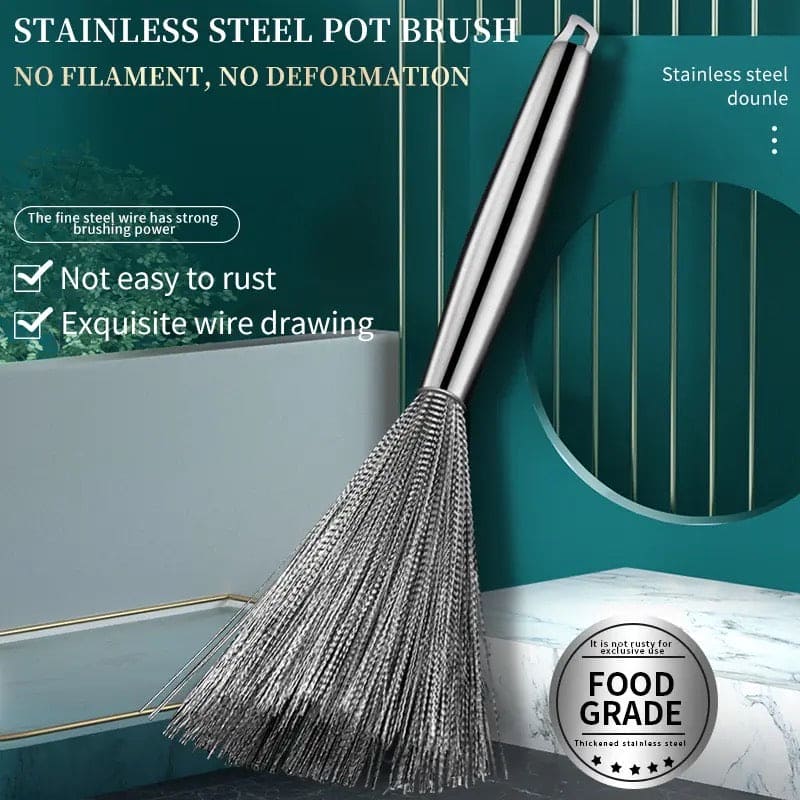 Stainless Steel Pot Brush - Long Handle Kitchen Scrubber