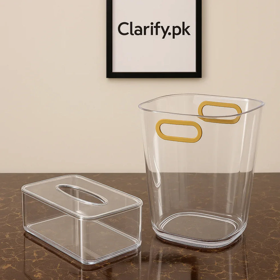 Acrylic Tissue Box & Dustbin Set – Modern Home Organizer - Clarify.pk