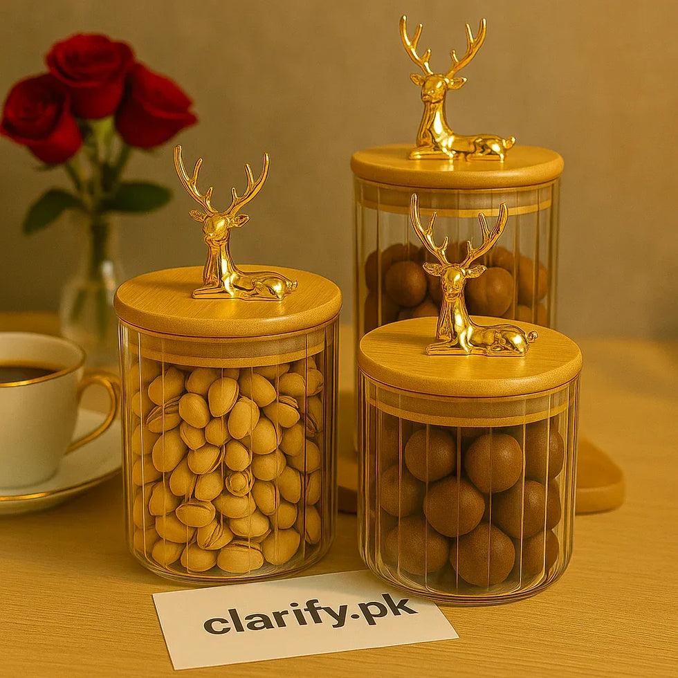 Glass Food Jar with Bamboo Lid - Decorative Storage (Set of 3)