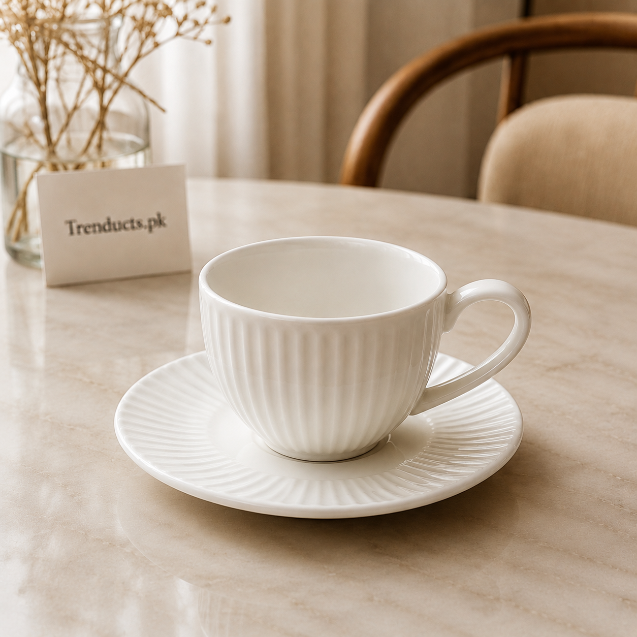 Danny Home White Fluted Cup & Saucer Set - 6 Pieces