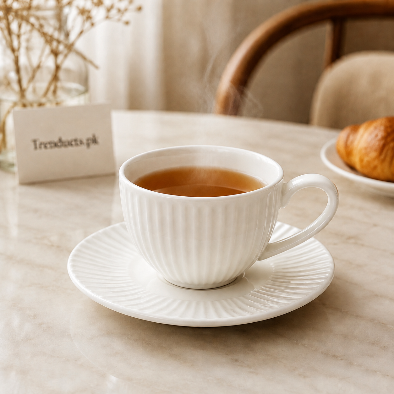 Danny Home White Fluted Cup & Saucer Set - 6 Pieces