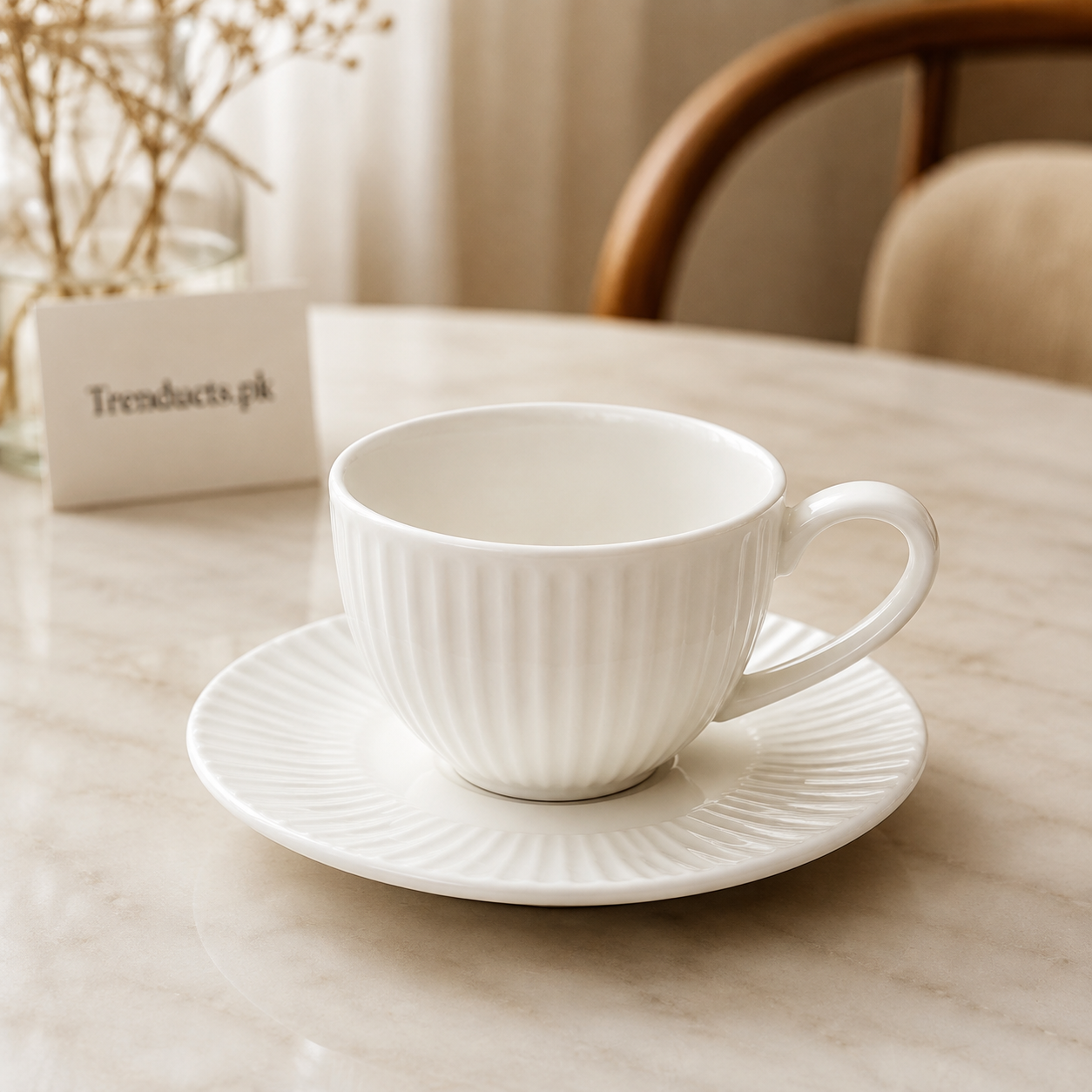 Danny Home White Fluted Cup & Saucer Set - 6 Pieces