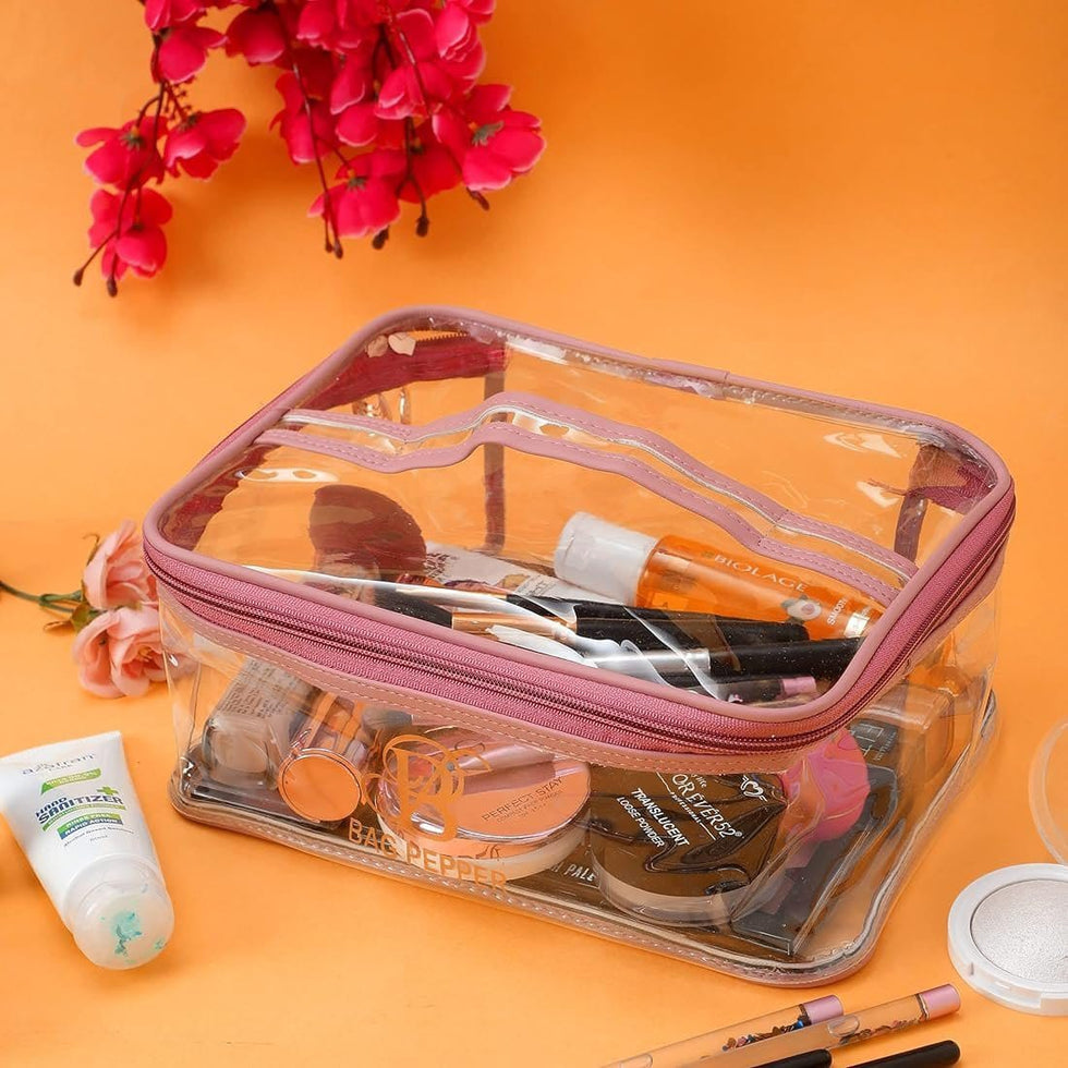 Clear Professional Cosmetic Pouch with Pink Trim