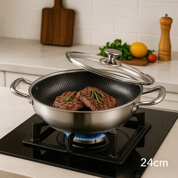 Stainless Steel Cooking Pot with Glass Lid – Premium Non-Stick Pan (24cm) - Clarify.pk