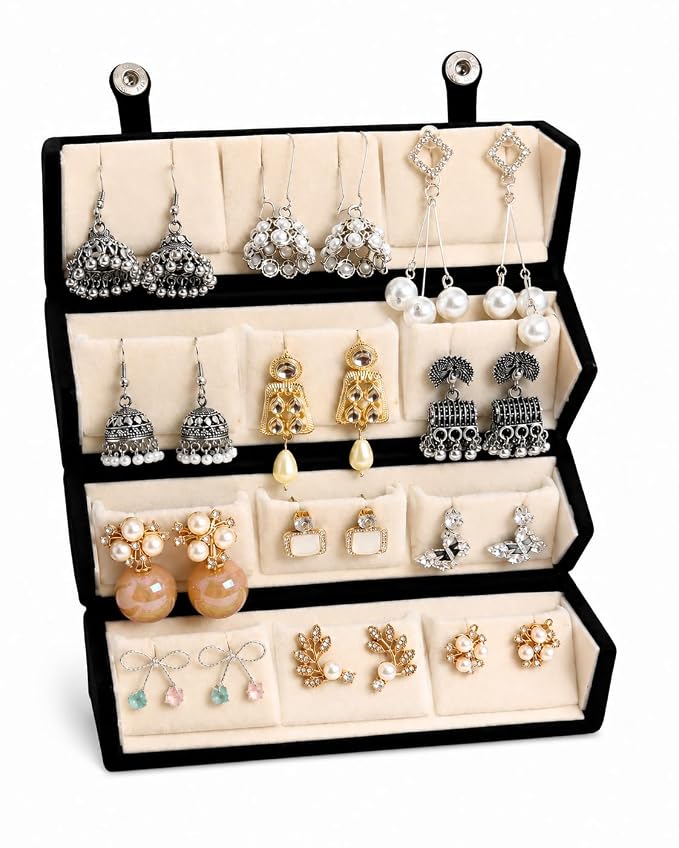 Foldable Velvet Jhumka Organizer Box – 16 Slots