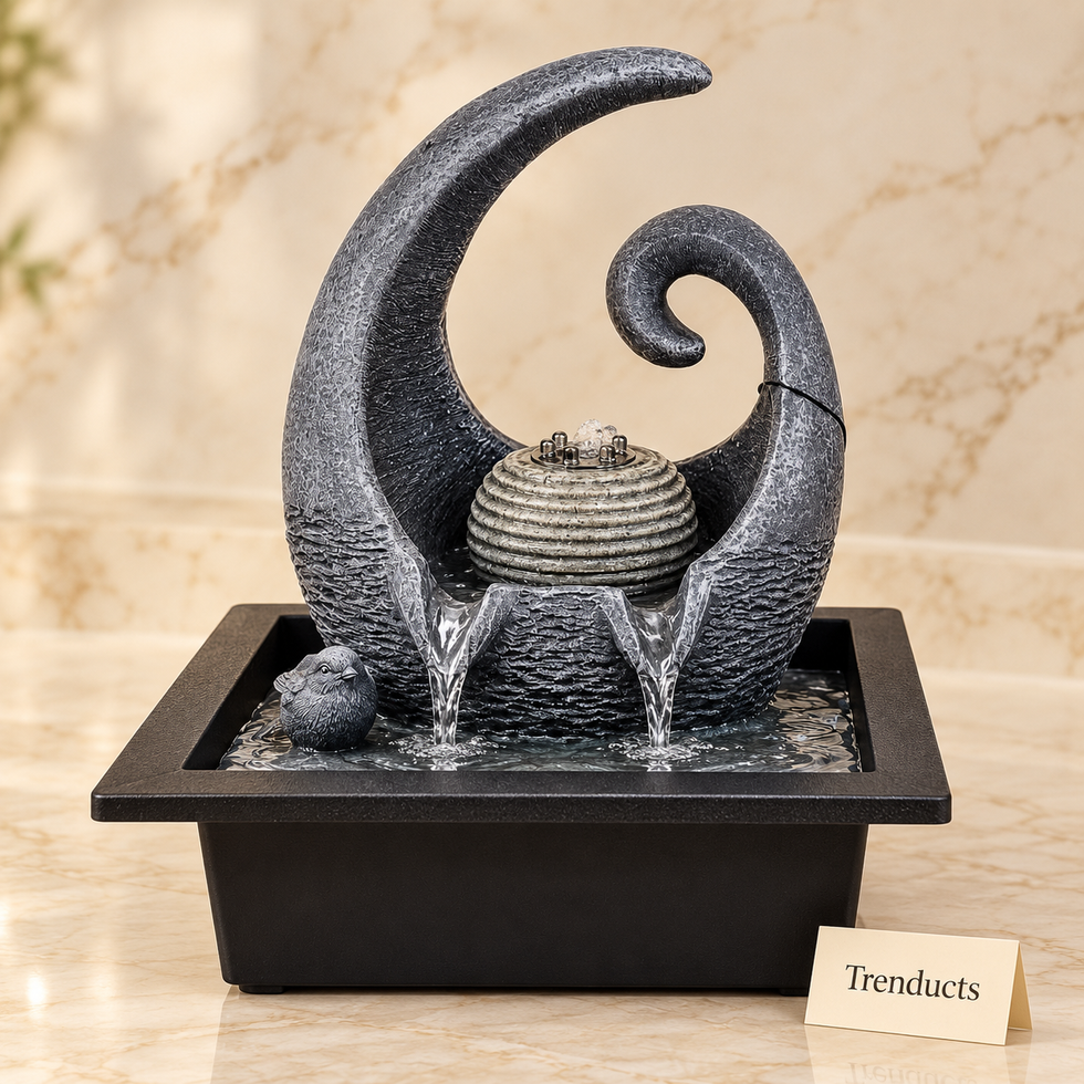 Abstract Wave Crescent Sphere Tabletop Fountain with Multi-Nozzle Spout – Modern Indoor Water Feature