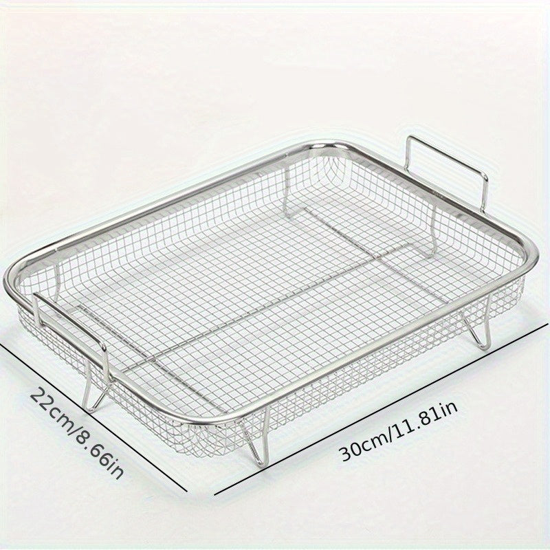 Stainless Steel Fry Basket Rack & Mesh Grilling Pan