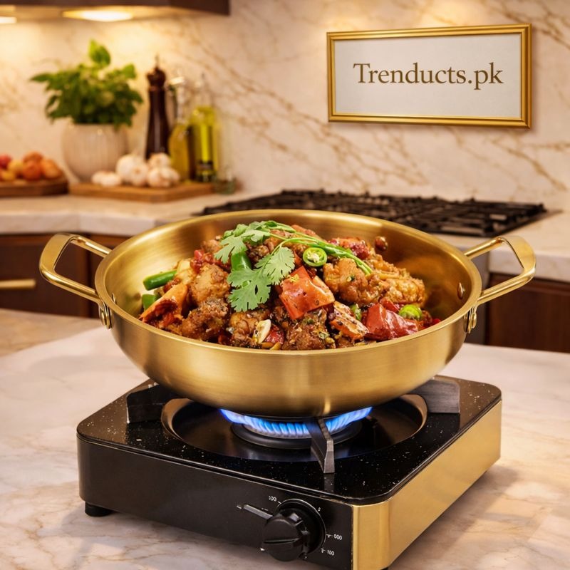 Stainless steel golden cookware pot for cooking on gas stove