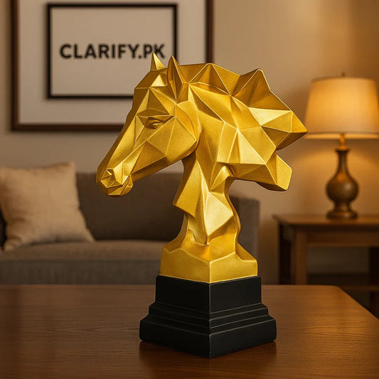 Golden Horse Face Sculpture – Luxury Home & Office Décor Showpiece - Clarify.pk