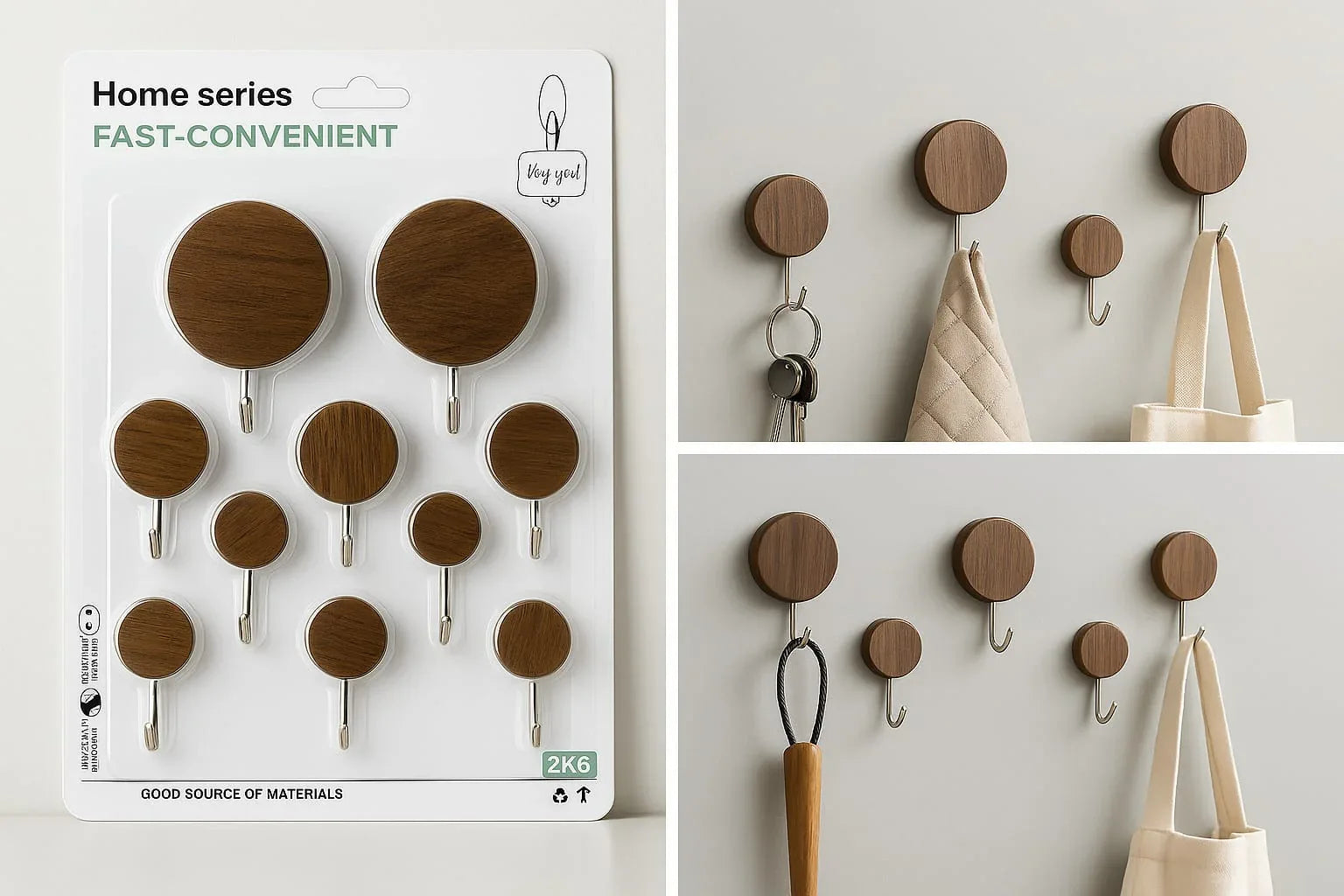 10 لکڑی کے وال ہکس سیٹ کا پیک