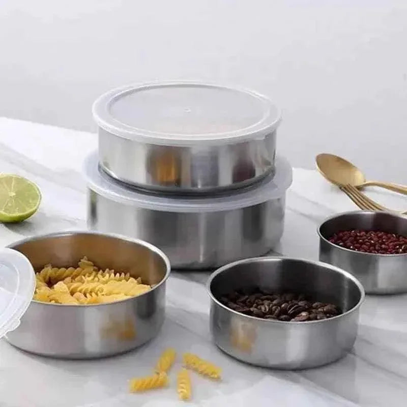 Stainless Steel Mixing Bowls Set - 5 Bowls with Lids - Clarify.pk