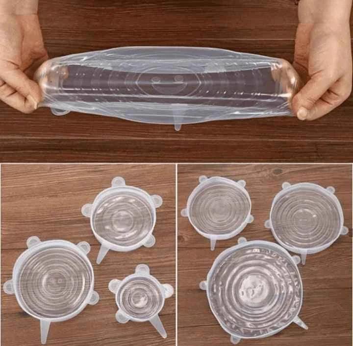 Pack of 6 Transparent Round Silicone Stretch Lids for Food Storage, Reusable and Durable Covers for Bowls, Cups, and Cans