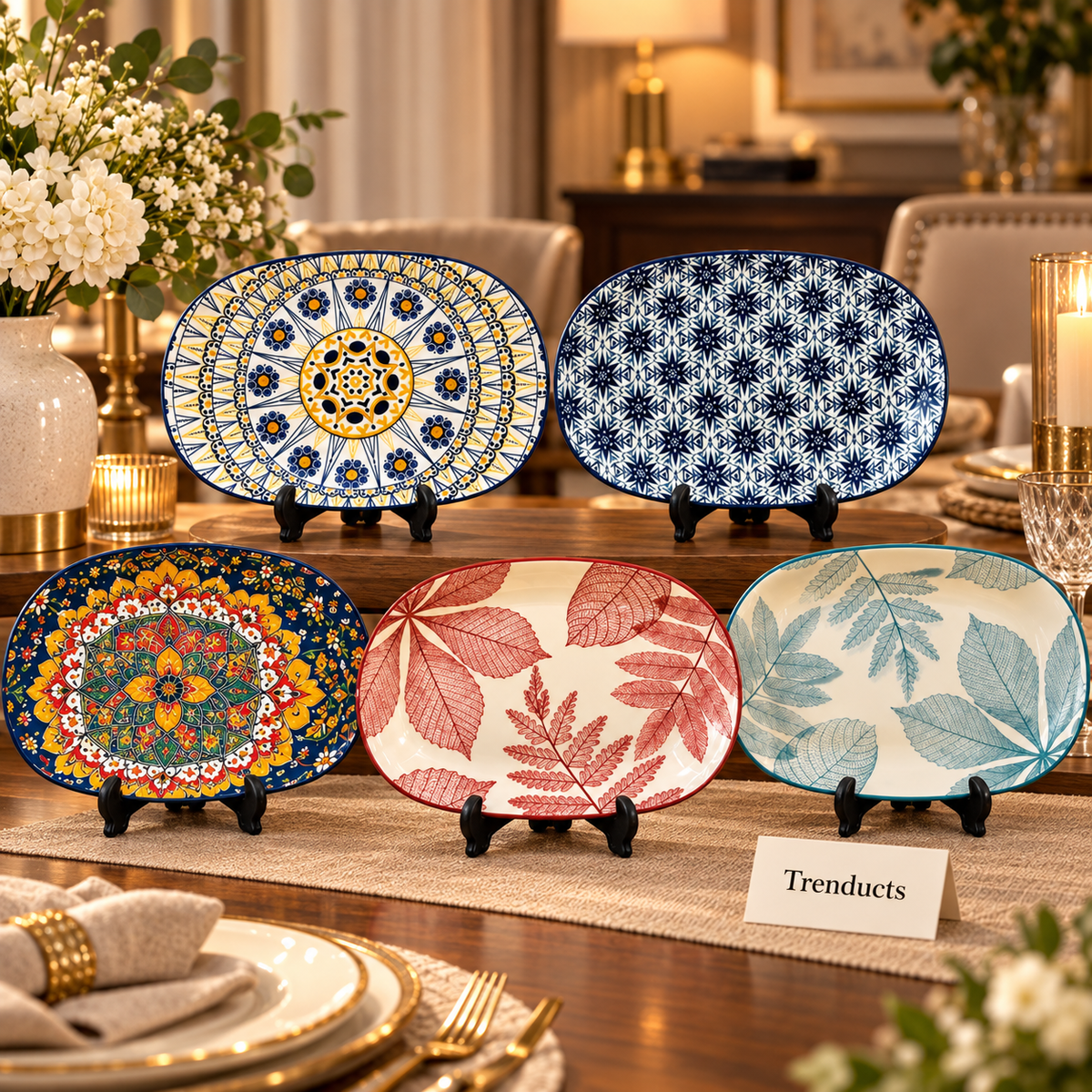 Luxury Ceramic Serving Platter with 5 Artistic Designs
