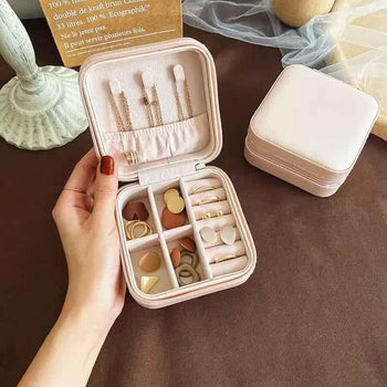 Mini Leather Jewelry Case - Elegant Travel Cosmetic Box for Jewelry and Accessories - Clarify.pk