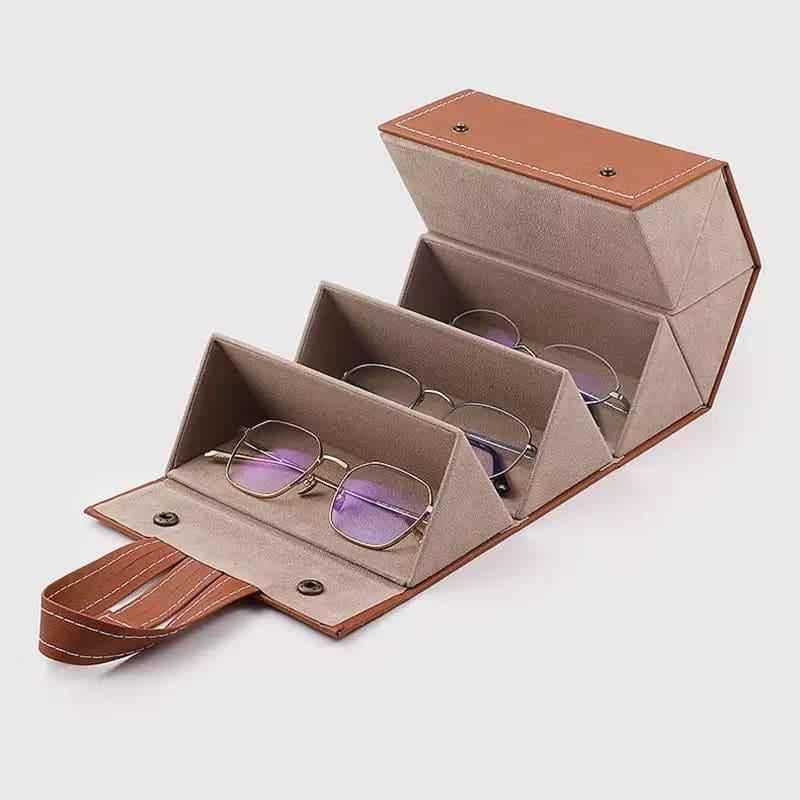 Foldable Eyewear Travel Organizer - PU Leather Case for Glasses and Sunglasses