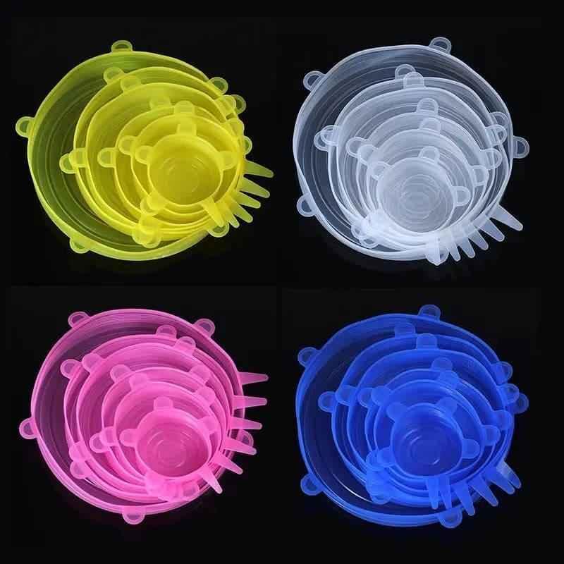 Pack of 6 Transparent Round Silicone Stretch Lids for Food Storage, Reusable and Durable Covers for Bowls, Cups, and Cans