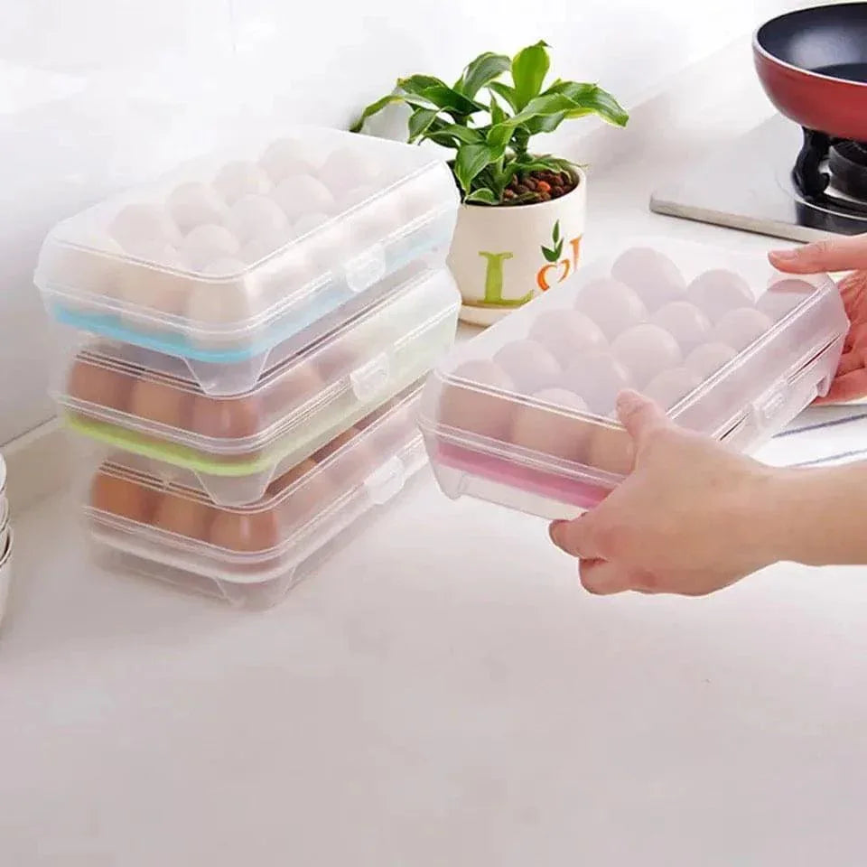 Transparent 15 Grid Egg Storage Box for Fridge Organization and Freshness Preservation - Clarify.pk