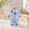 Cute Bow & Daisy Glass Sipper with Bamboo Lid