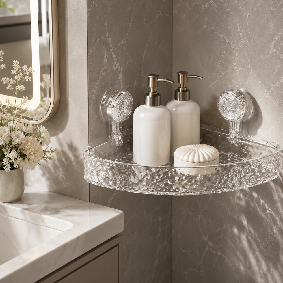 Acrylic Corner Suction Shelf – Drill-Free Bathroom Corner Bathroom Shelf