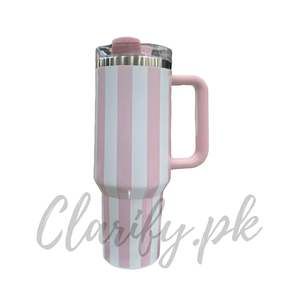Premium Pink Stripe 40oz Tumbler – 1200ml Water Bottle - Clarify.pk