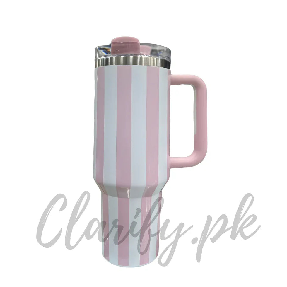 Premium Pink Stripe 40oz Tumbler – 1200ml Water Bottle - Clarify.pk