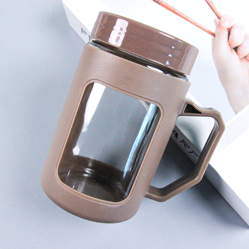 Minimalist Glass Tumbler with Bamboo Lid & Glass Straw (Random Color)