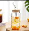 Mason Jar with Wooden Lid & Straw – Round Glass Cup - Clarify.pk