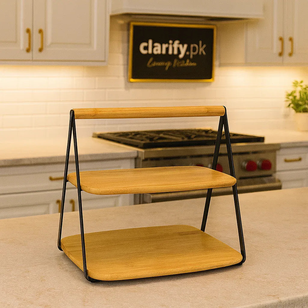 Premium 2-Tier Wooden Serving & Display Stand - Clarify.pk