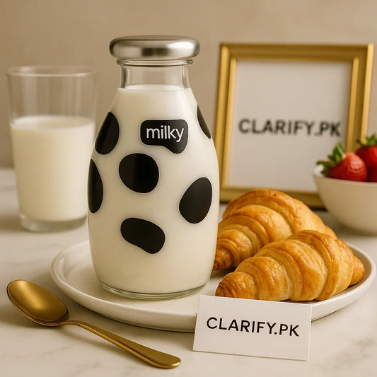 Luxury Cow Print Glass Milk Bottle – 500ml Stylish Drinkware - Clarify.pk