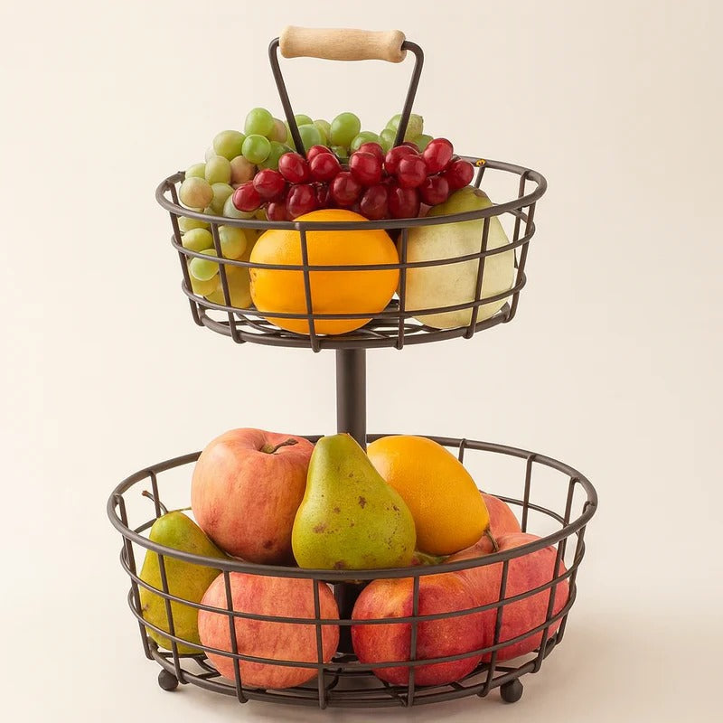 Binca Premium 2-Tier Fruit Basket – Luxury Matte Black Organizer