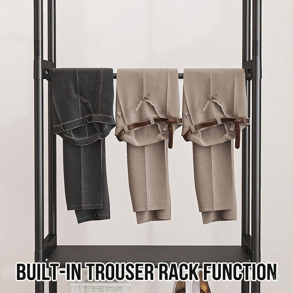 Double Pole Clothes Rack with Shelf & Shoe Storage