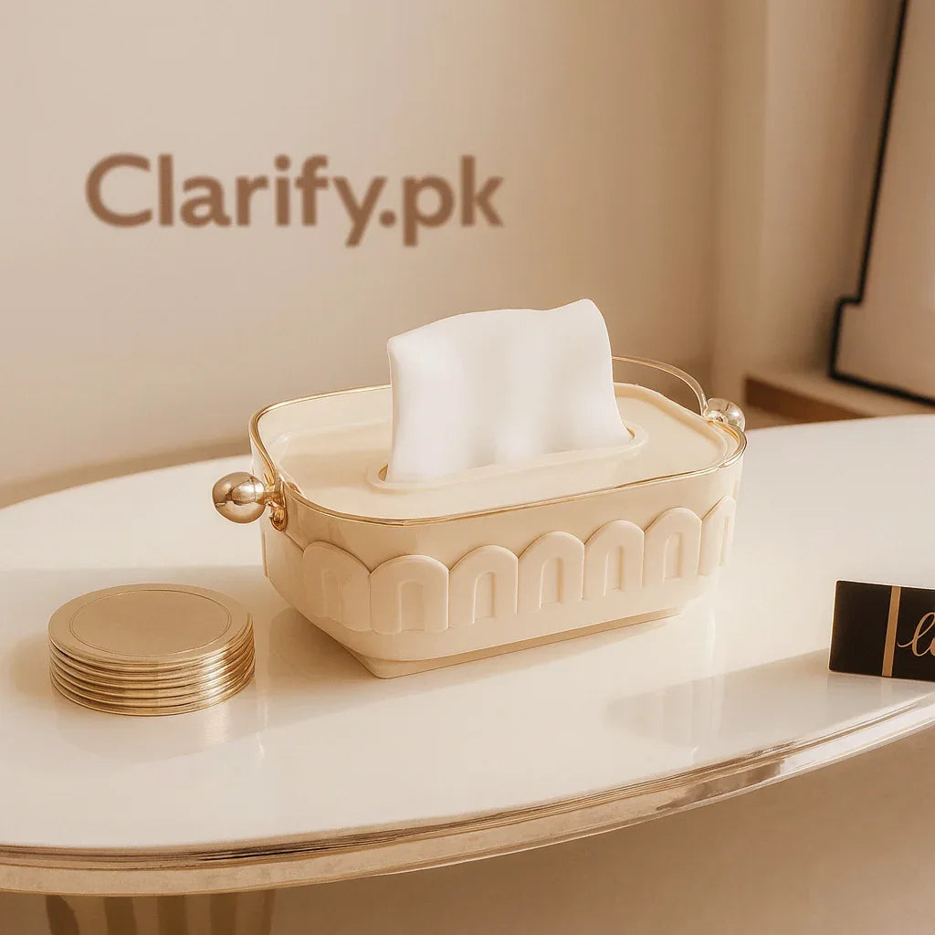 Royal Cream-Gold Tissue Holder with Crystal Side Knobs - Clarify.pk
