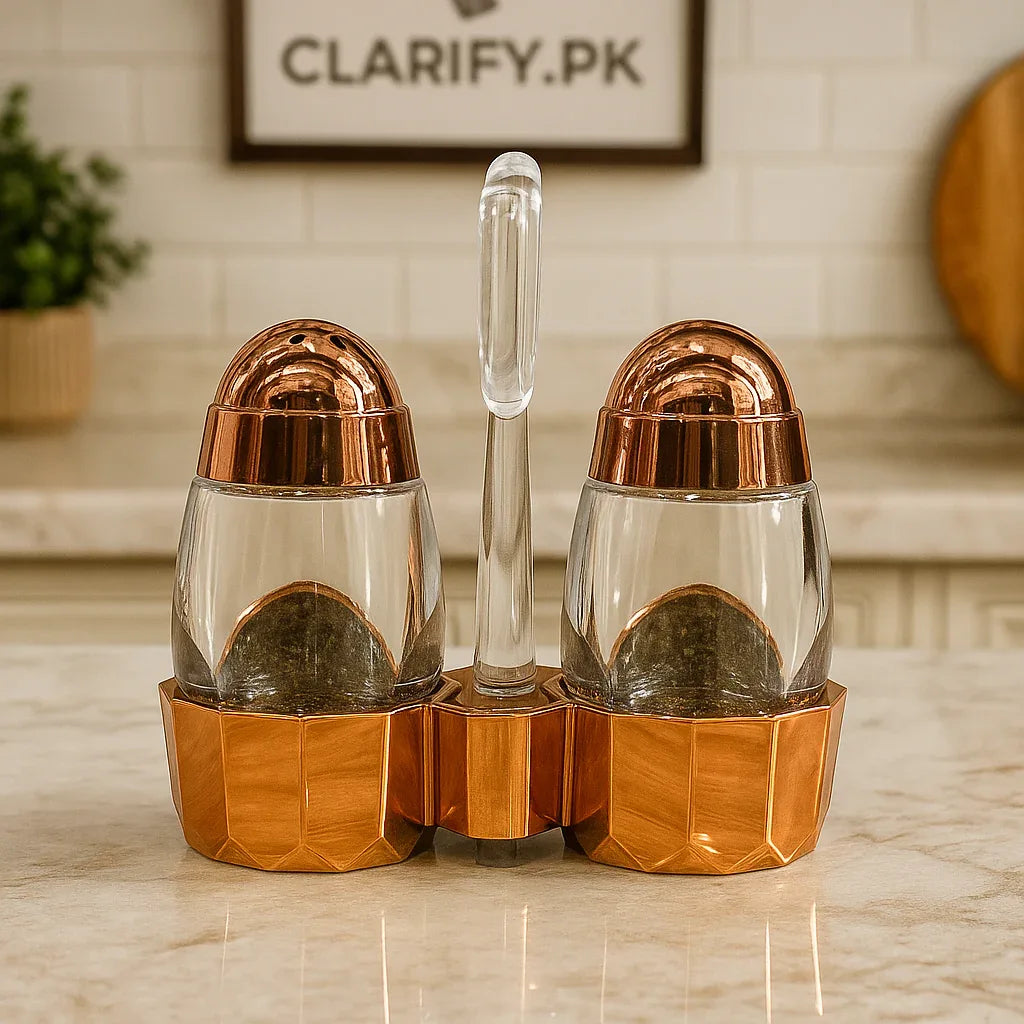 Luxury Rose Gold Cruet Set – Acrylic Salt & Pepper Containers (2 Pcs) - Clarify.pk