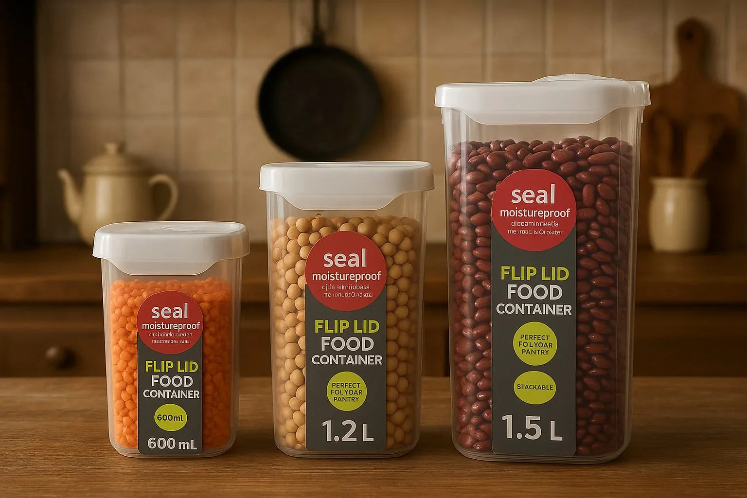 Acrylic Flip Lid Food Container Set of 3 – Kitchen Storage - Clarify.pk