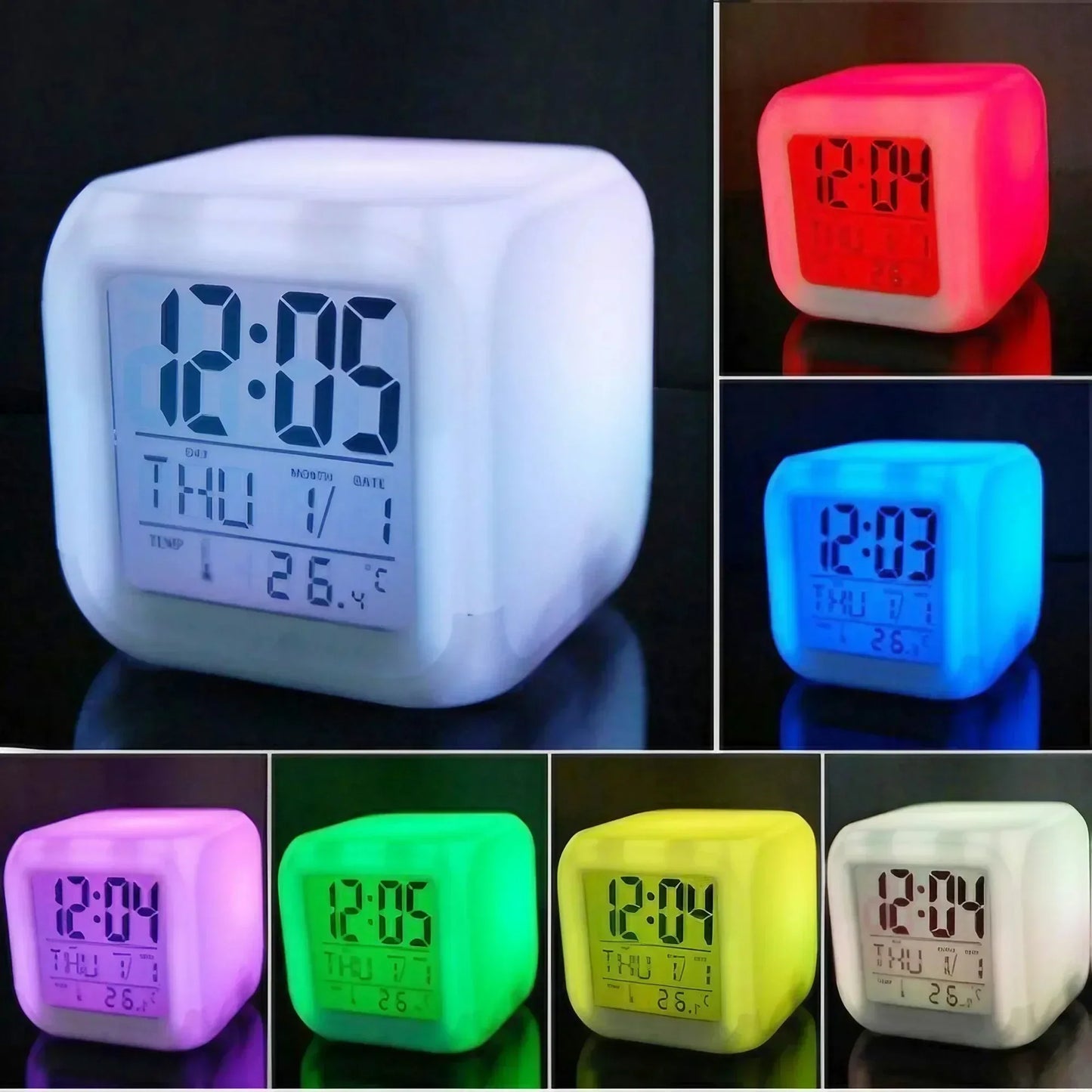 7 Color LED Alarm Clock with Snooze Feature - Clarify.pk