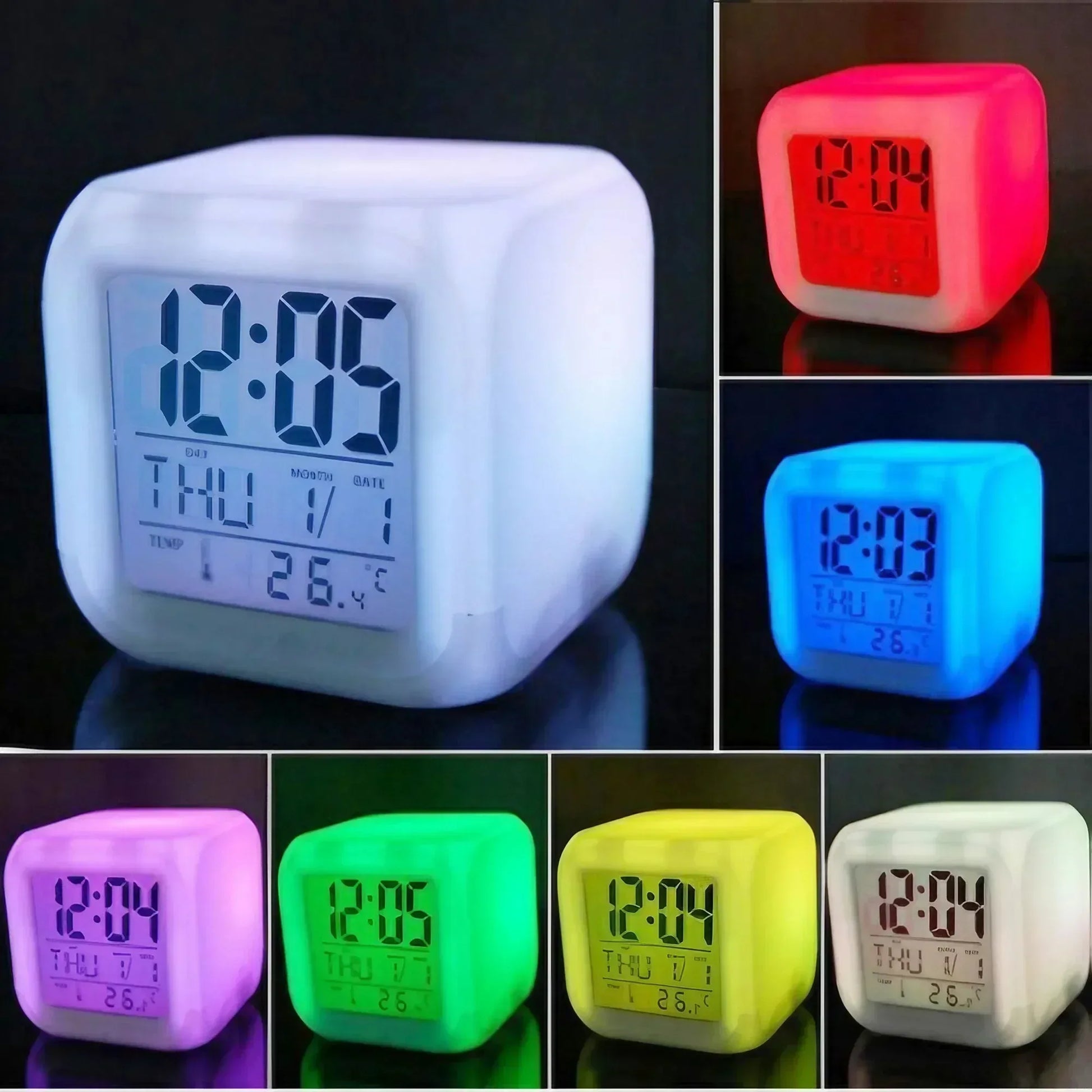7 Color LED Alarm Clock with Snooze Feature - Clarify.pk