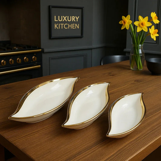 Porcelain Leaf Platters - Premium 3-Piece Serving Dish Set - Clarify.pk