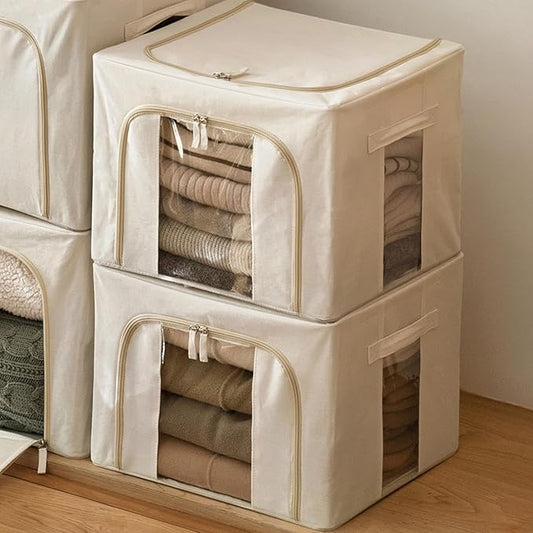 Temiminime 40L Clothing Storage Bags with Zipper & Iron Frame, 2Pack Closet Organizers and Storage Bins, Sweater Organizer Quilt Storage Bin for Dorm Room, Kids&baby&Adult Clothes Storage