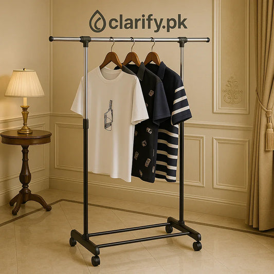 Premium Single Pole Portable Cloth Rack Stand - Clarify.pk