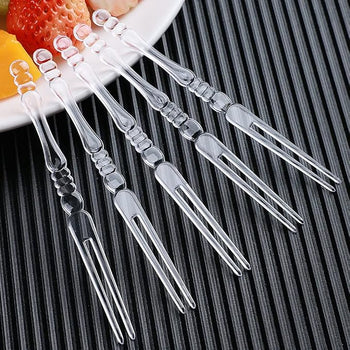 400PCS Disposable Plastic Fruit Forks Cake Dessert Forks Drinks Stirrers Fruit Sticks Food Toothpicks Salad Fork Party Decoration and Supplies