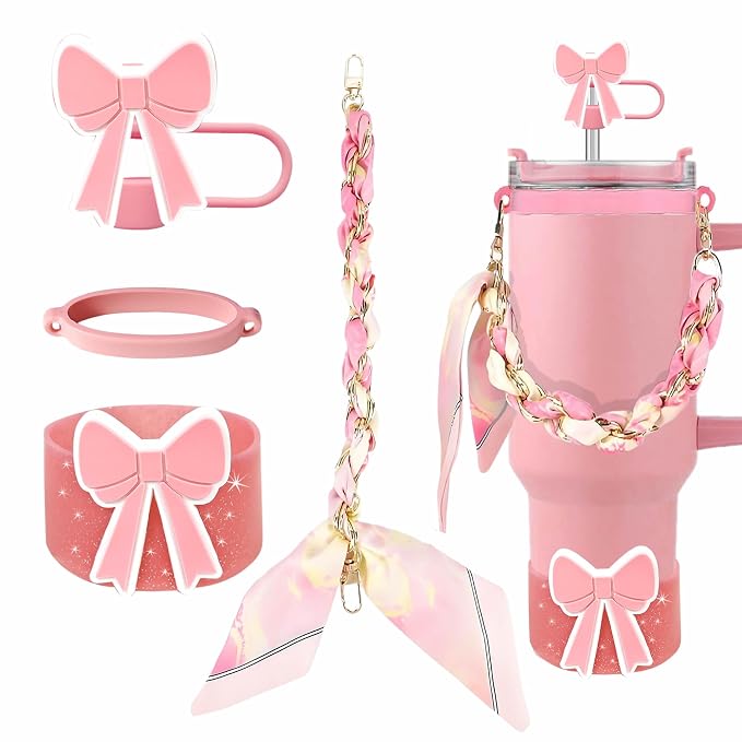Stanley Tumbler Bow Accessories Set – Straw Topper, Silicone Boot & Scarf Handle