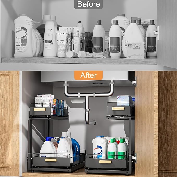 2-Tier Adjustable Under-Sink Organizer with Pull-Out Baskets