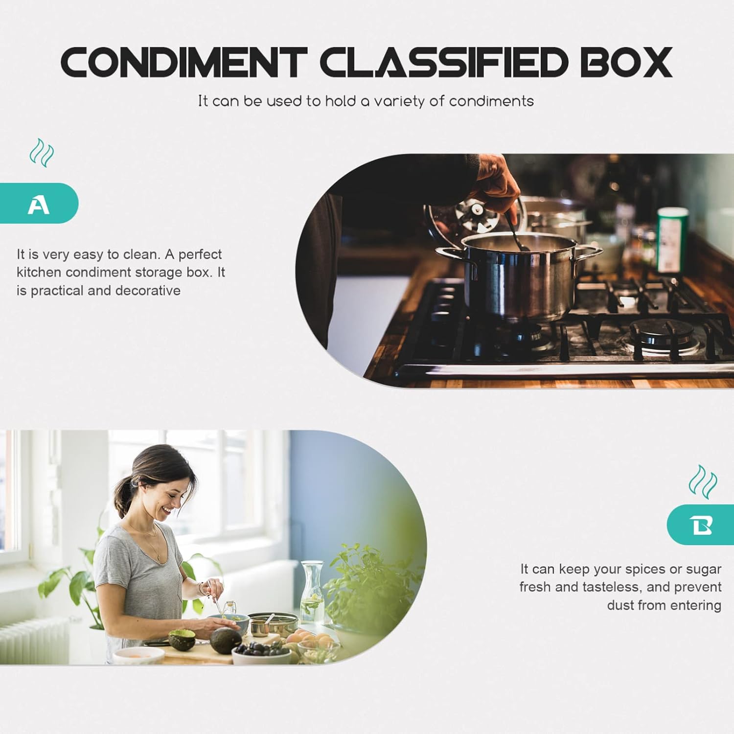 Four-Compartment Seasoning Box with Integrated Handles – Kitchen Spice Organizer