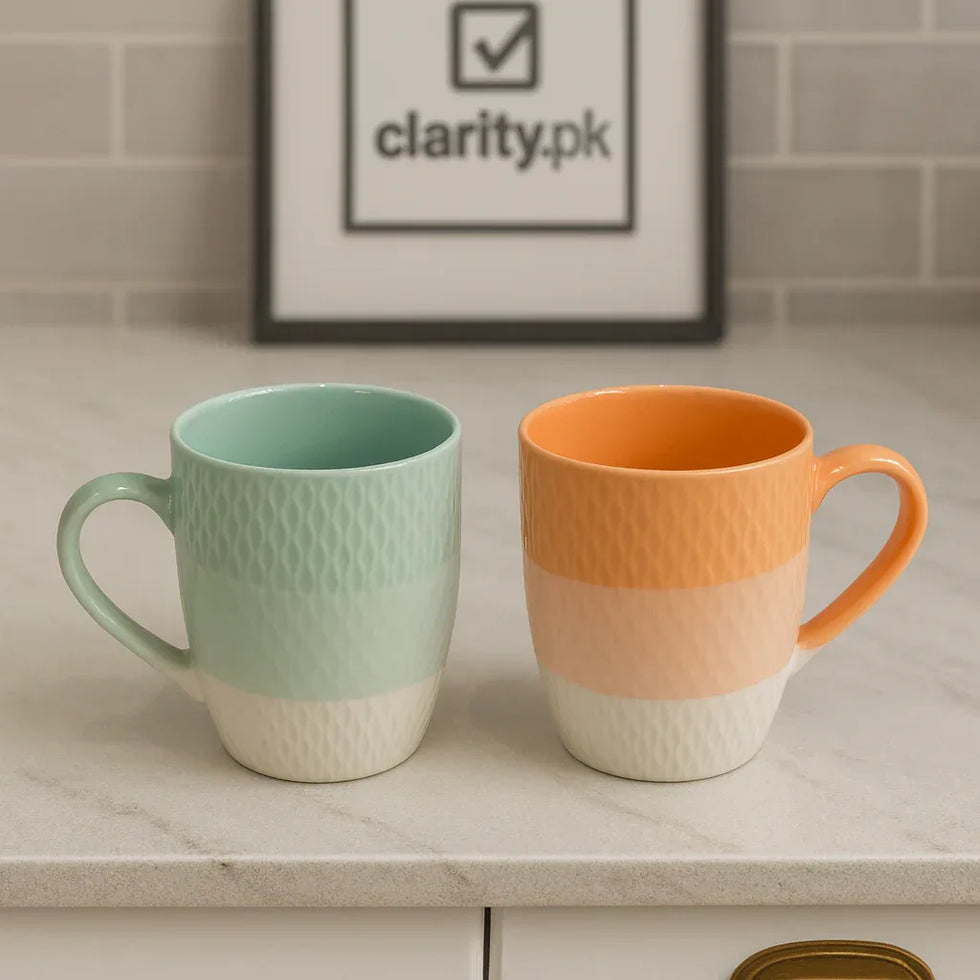 Elegant Dual-Color Ceramic Mug – Modern Textured Design (Each) - Clarify.pk