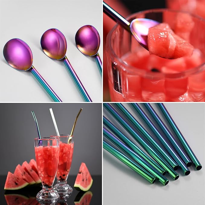 Stainless Steel Straw & Spoon Set with Cleaning Brush (4PCS)