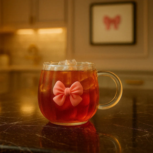 Modern Bow Design Glass Cup – Aesthetic Tea & Coffee Mug - Clarify.pk