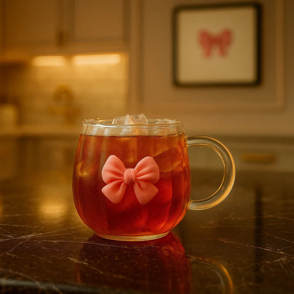 Modern Bow Design Glass Cup – Aesthetic Tea & Coffee Mug - Clarify.pk